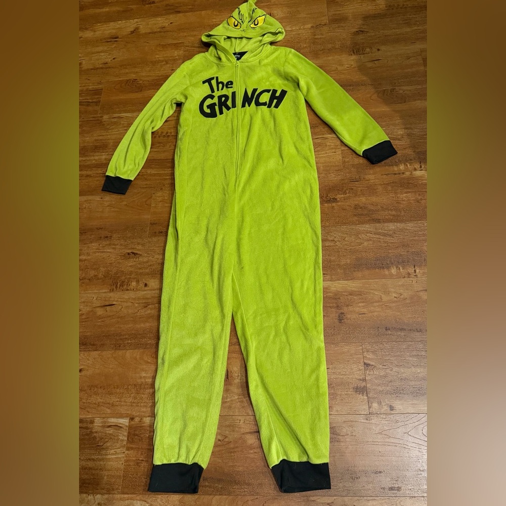 Dr. Seuss The Grinch Adult Union Suit Hooded One Piece Pajamas XL Used